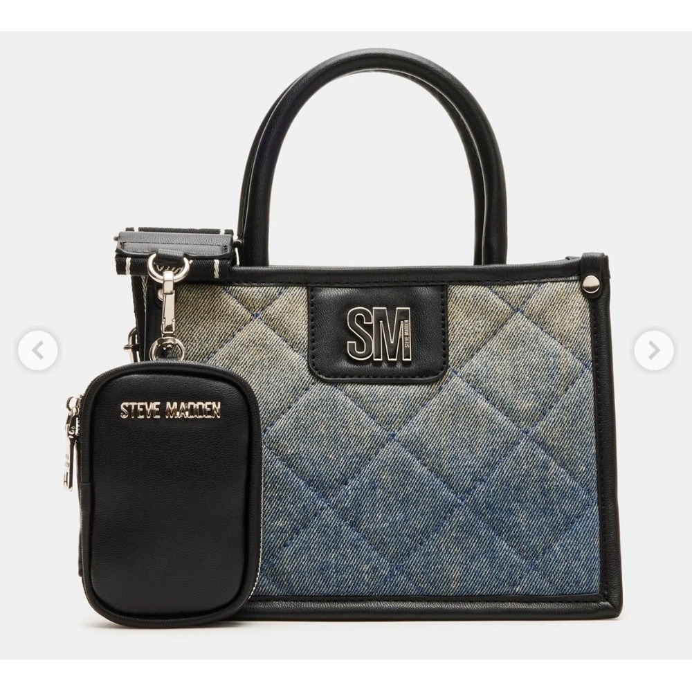 Steve Madden denim Quilted Denim Crossbody Bag Black Blue Mini Tote Pouch